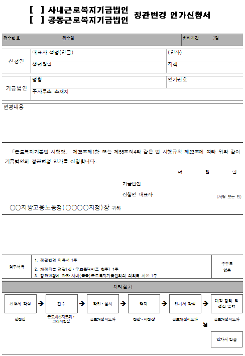11호서식_근로복지기금법인 정관변경 인가신청서